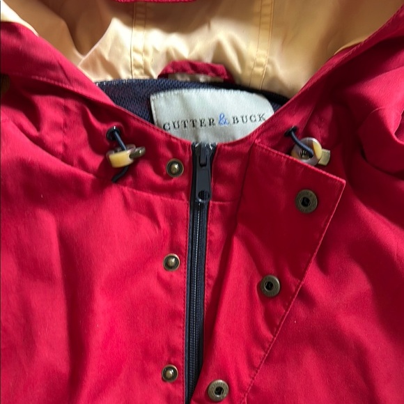 Cutter & Buck Men XL Red Raincoat Hooded Packable Windbreaker Red Nautical - Picture 3 of 5